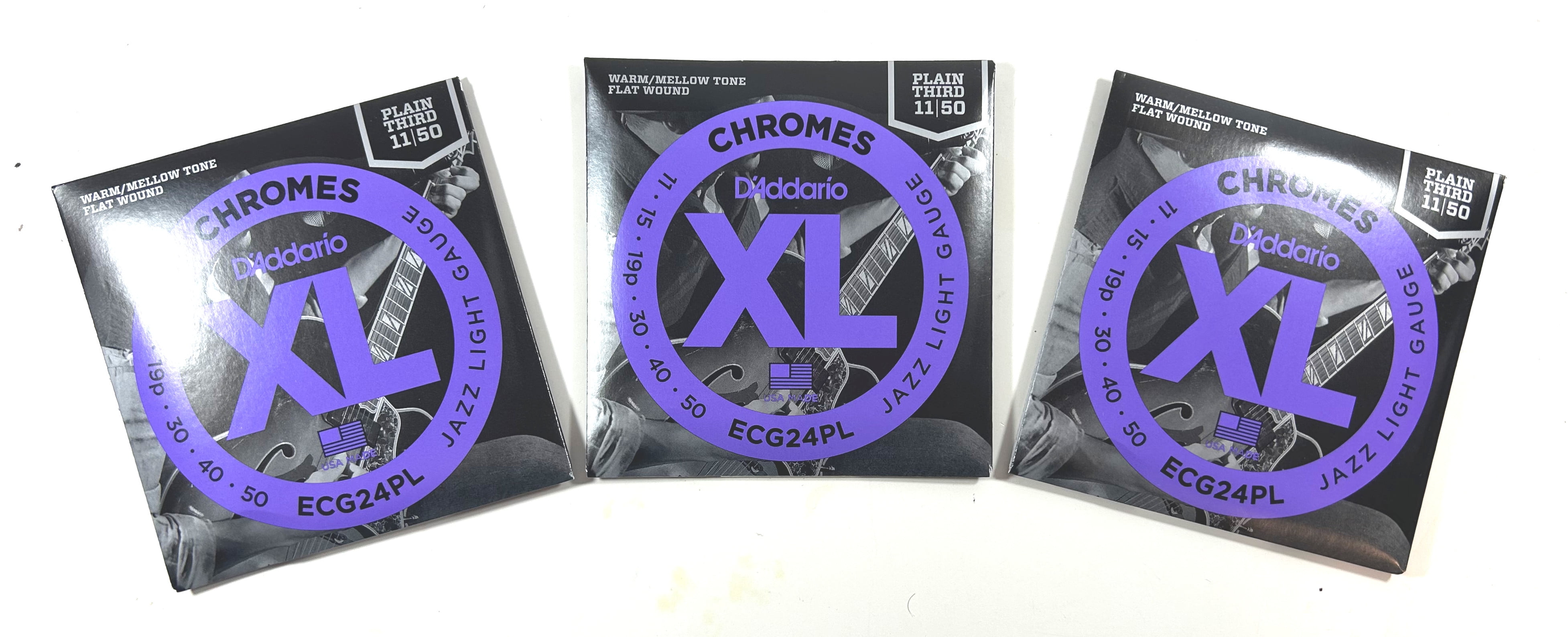 D'Addario Guitar Strings 3 Sets Flatwound Chromes Jazz Light 11-50 Plain 3rd
