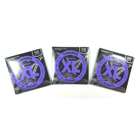 D'Addario Guitar Strings 3 Sets Flatwound Chromes Jazz Light 11-50 Plain 3rd
