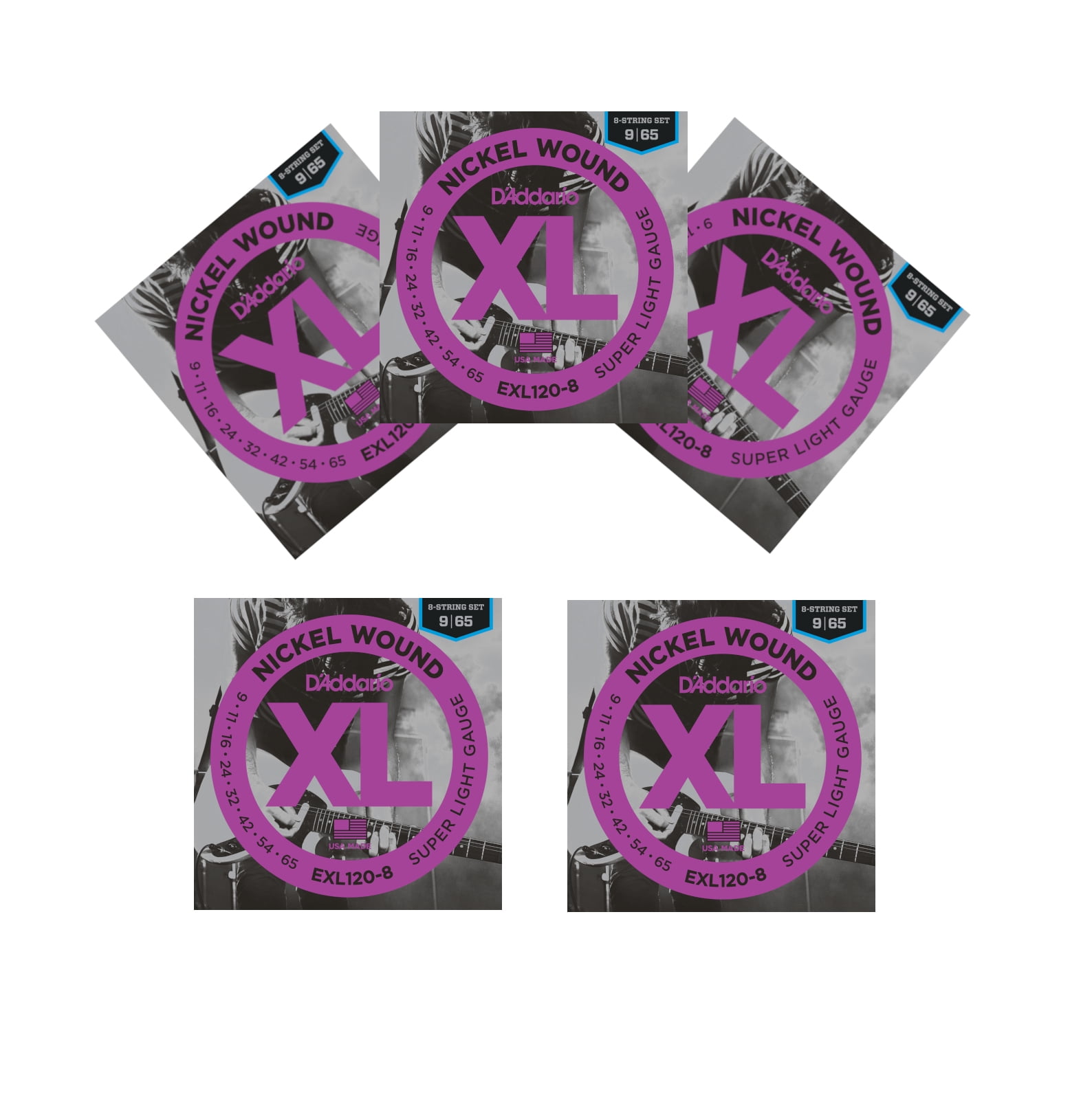 D'Addario Guitar Strings 5 Pack EXL120-8 Super Light 8 String Electric