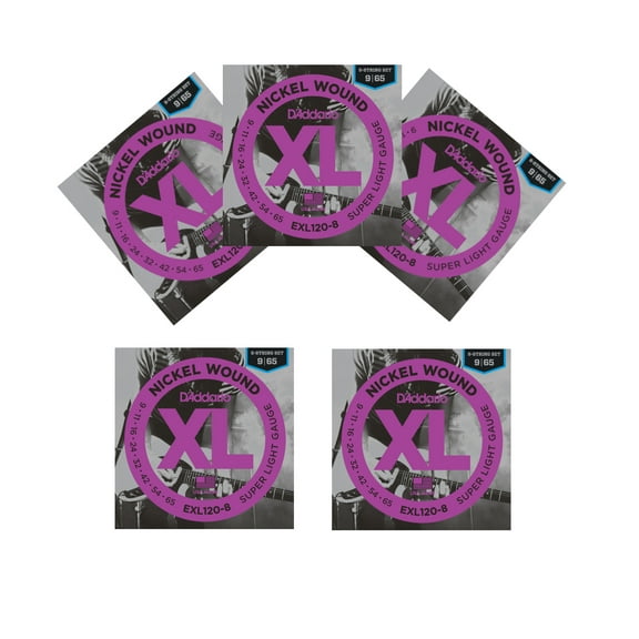 D'Addario Guitar Strings 5 Pack EXL120-8 Super Light 8 String Electric