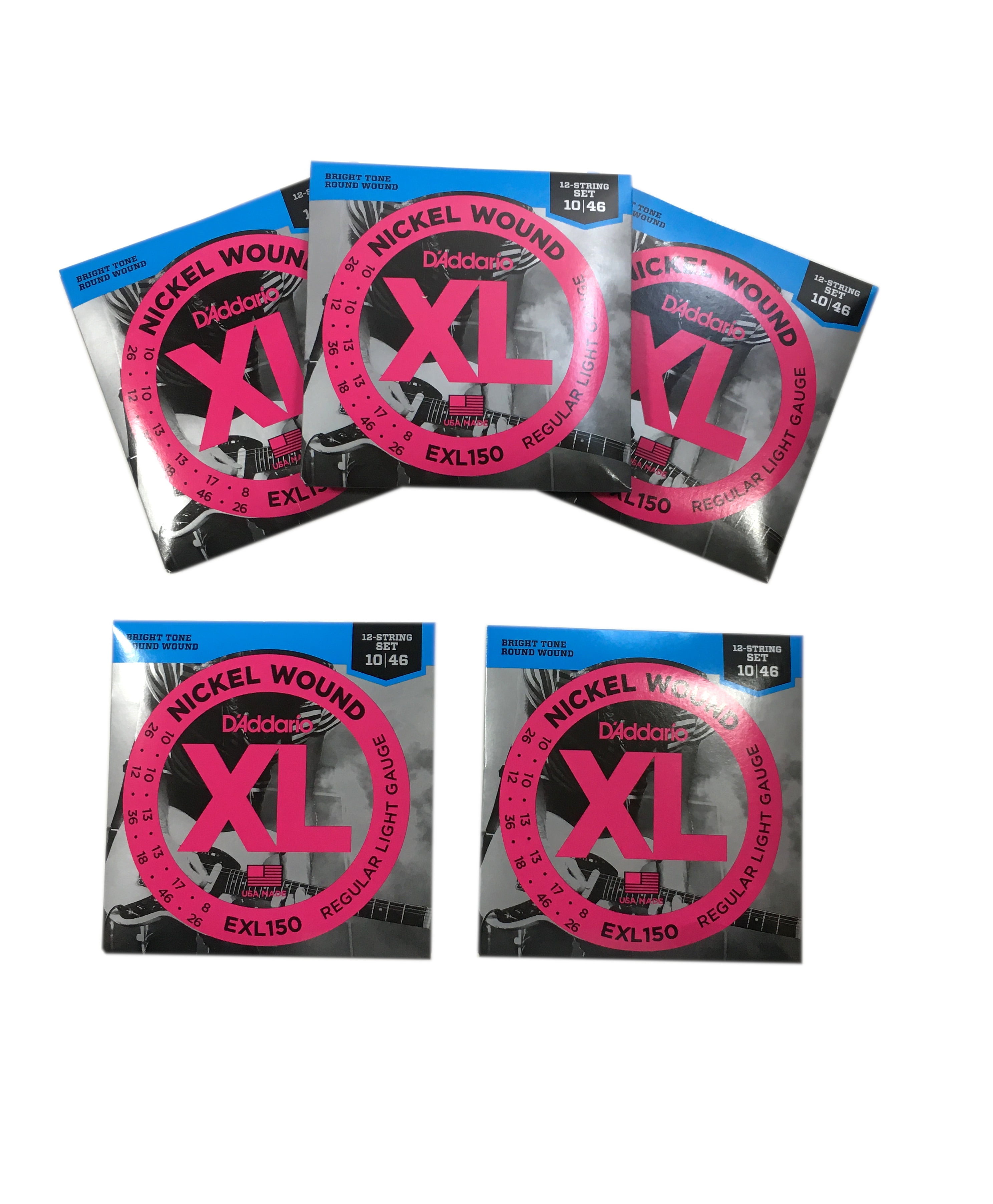 D'Addario Guitar Strings 5-Pack Electric 12 string 1 set EXL150 Light