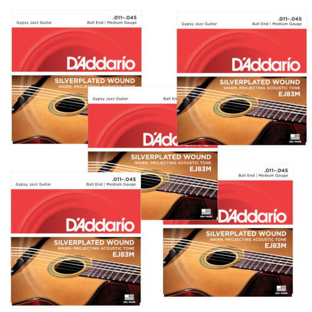 D'Addario Guitar Strings 5-Pack Gypsy Jazz Ball End Wound Silver Plated EJ83M