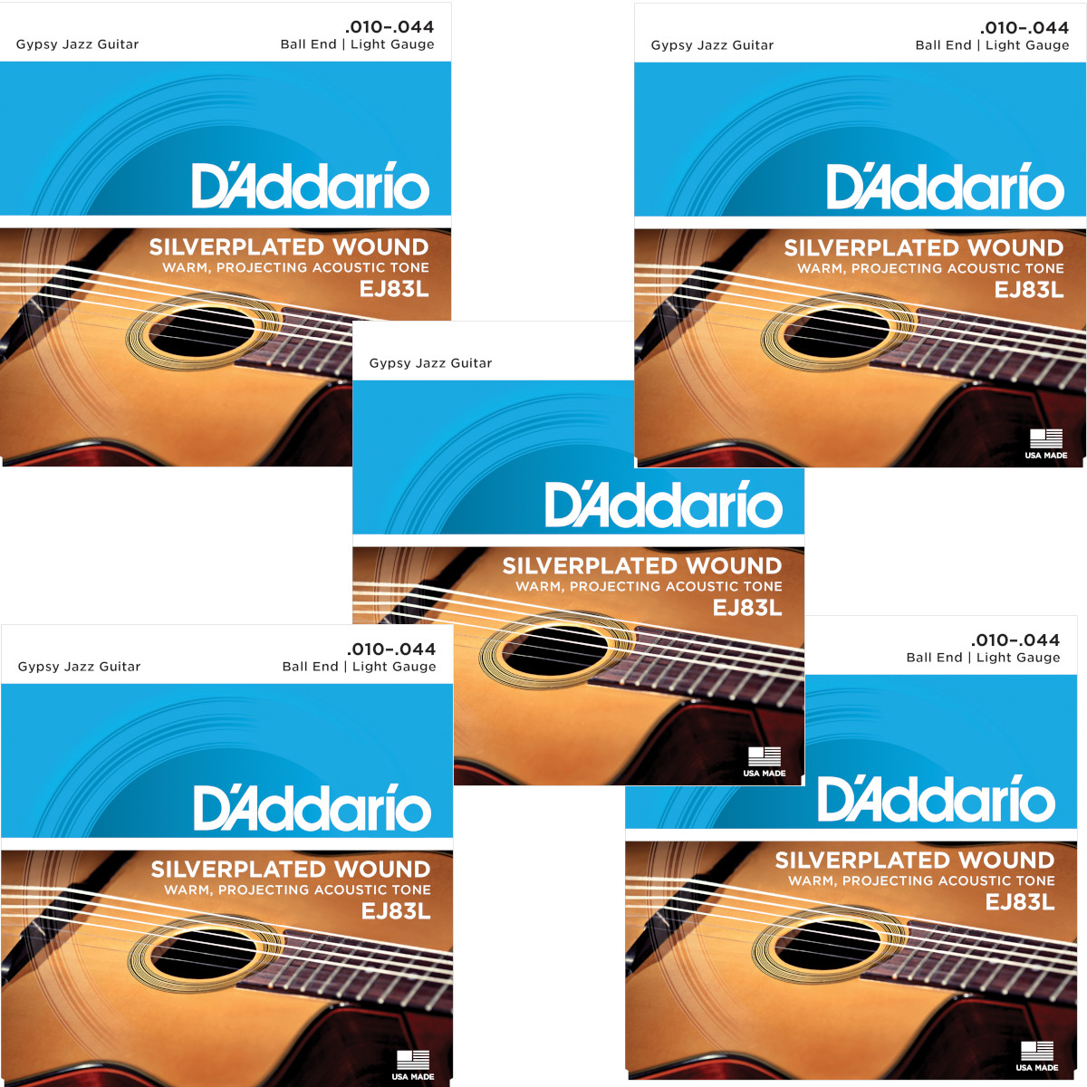 D'Addario Guitar Strings - 5-Packs- Gypsy Jazz - Ball End - Silver Plated Wound EJ83L Light