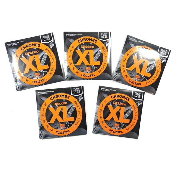 D'Addario Guitar Strings 5 Sets Flatwound Chromes Extra Light 10-48 Plain 3rd