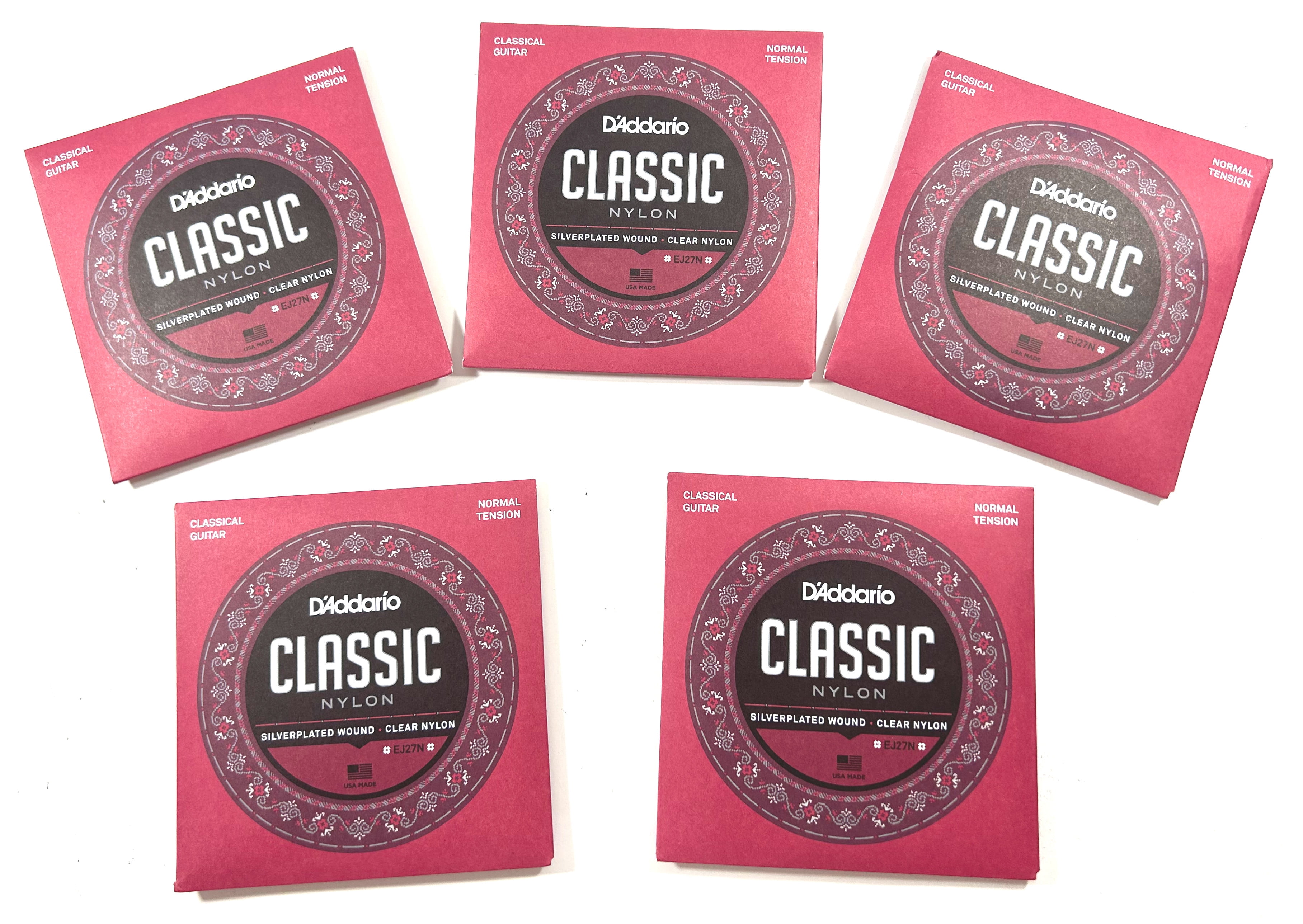 D'Addario Guitar Strings 5 Sets Nylon Classical EJ27N Normal Tension