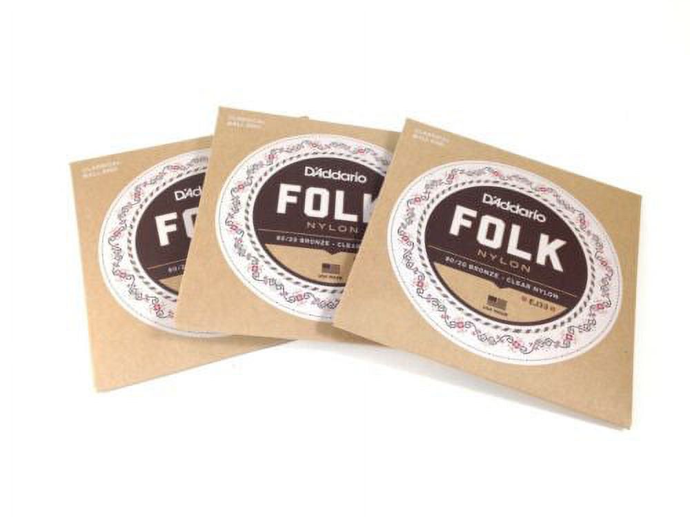 D'Addario Guitar Strings  EJ33  3 Pack  Folk Nylon  Ball End  Bronze Basses