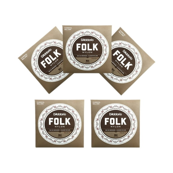 D'Addario Guitar Strings EJ33 5 Pack Folk Nylon Ball End Bronze Basses