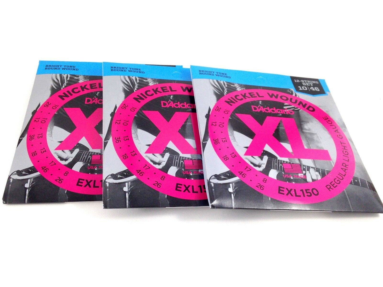 D'Addario Guitar Strings Electric 12 string 3 Pack EXL150 Light