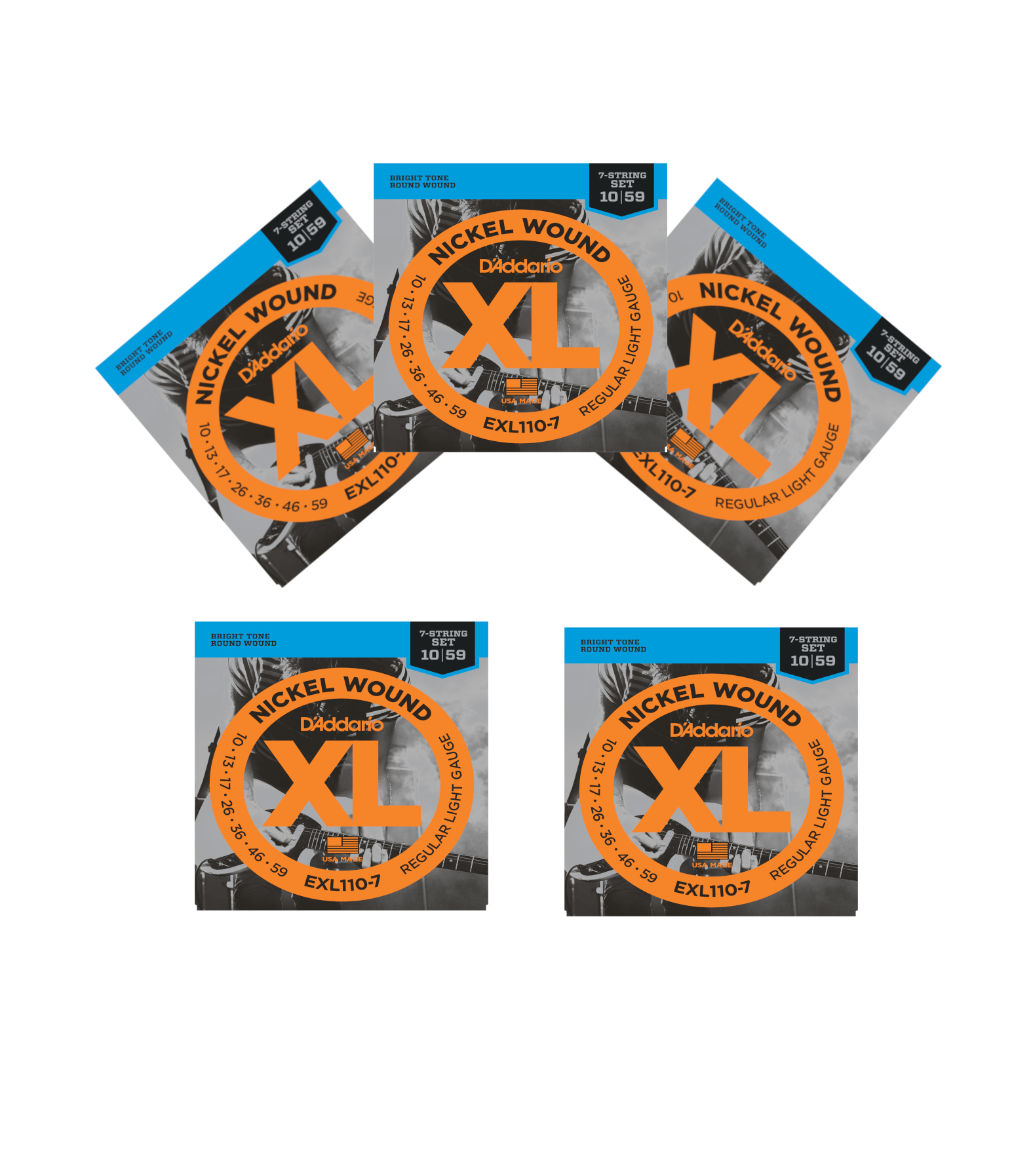D'Addario Guitar Strings Electric 5-Pack 7 String Regular Light 10-59