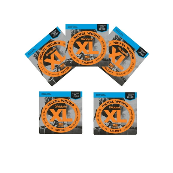 D'Addario Guitar Strings Electric 5-Pack 7 String Regular Light 10-59