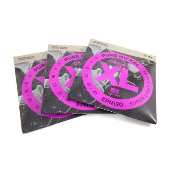D'Addario Guitar Strings Pure Nickel Electric Guitar Strings 3 Sets EPN120