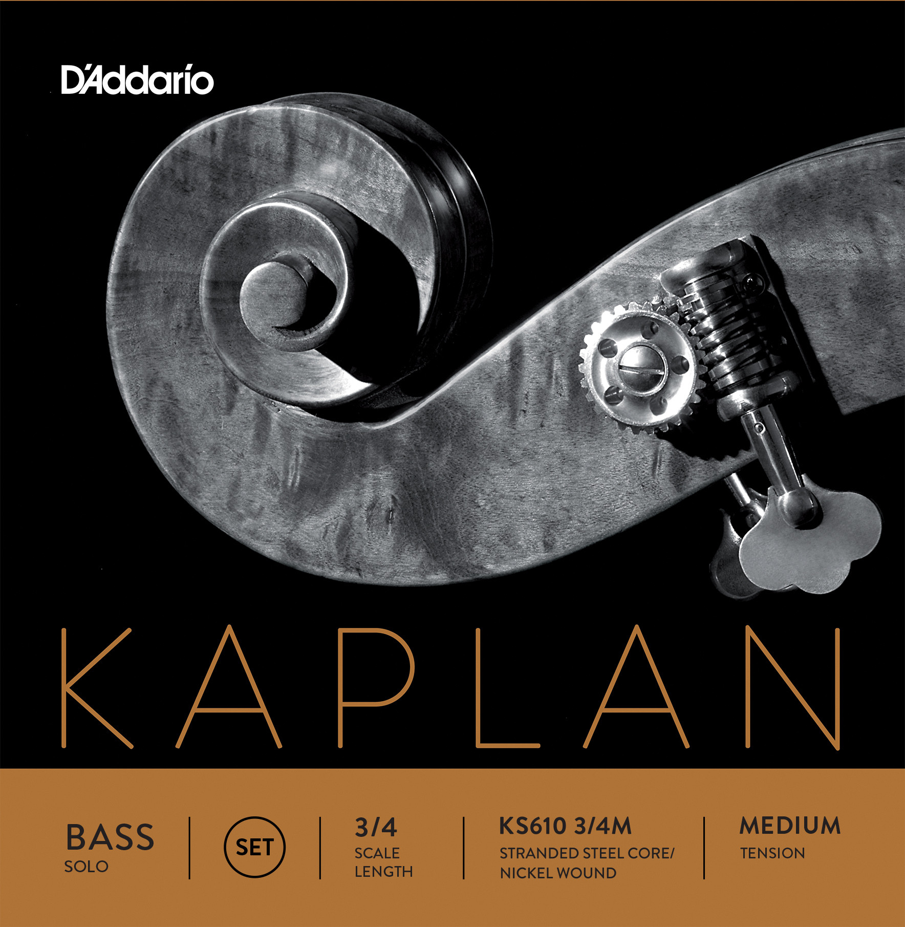 D'Addario Kaplan Solo Double Bass String Set, 3/4 Scale, Medium Tension