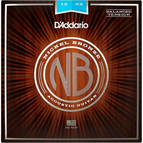 D'Addario NB1252BT Nickel Bronze Acoustic Guitar Strings, Balanced Tension Light, 12-52