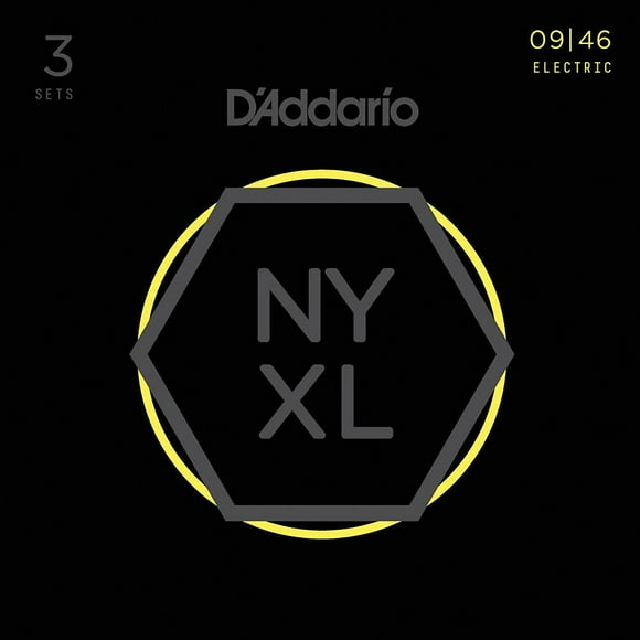D'Addario NYXL0946-P Nickel Wound Electric Guitar Strings, Super Light Top / Regular Bottom, 9-46, 3 Sets
