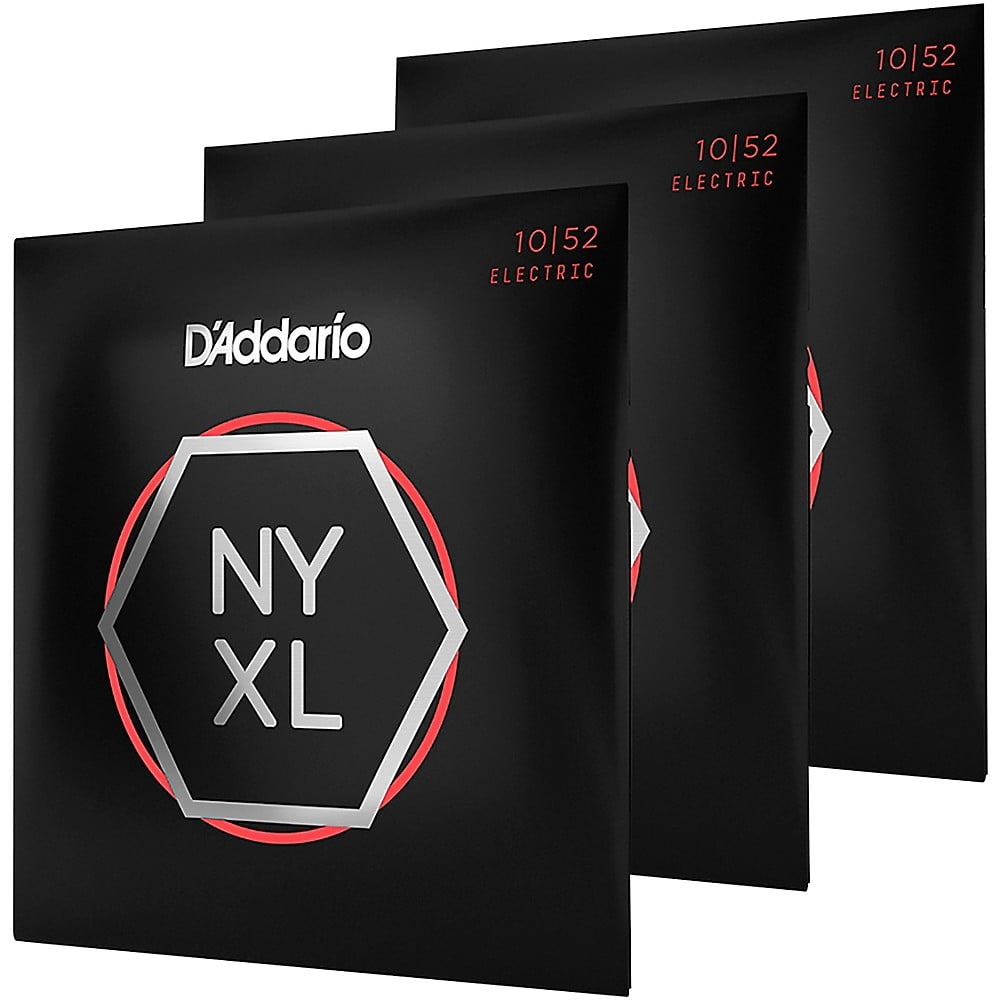 D'Addario NYXL1052-3P Nickel Wound Electric Guitar Strings, Light Top / Heavy Bottom, 10-52, 3 Sets