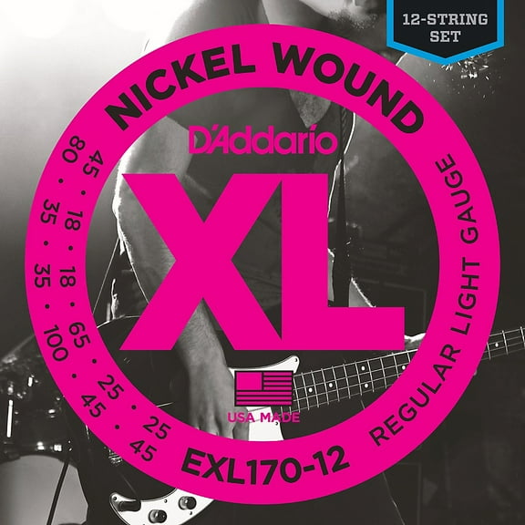 D'Addario Nickel Wound 12-String, Light, 18-45 Bass Guitar Strings EXL170-12