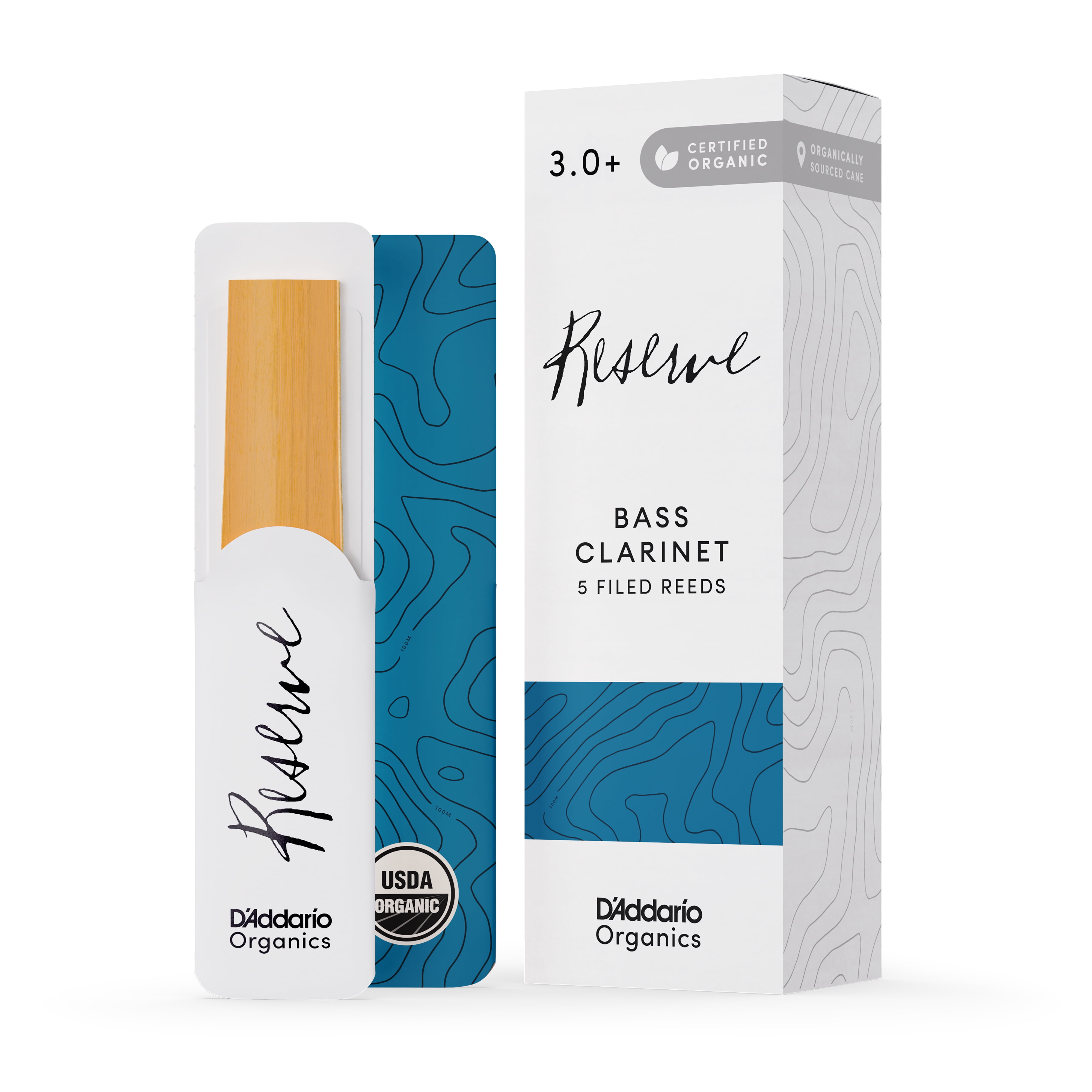 D'Addario Organic Reserve Bass Clarinet Reeds, Strength 3.0+, 5 Pack