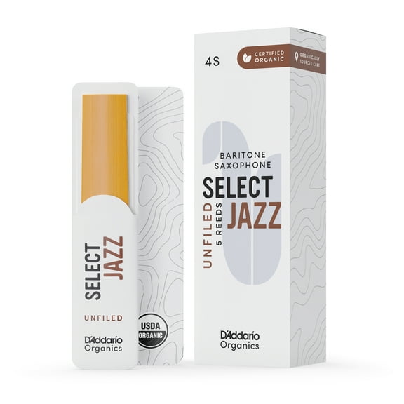 D'Addario Organic Select Jazz Unfiled Baritone Sax Reeds Strength 4 Soft, 5-pack