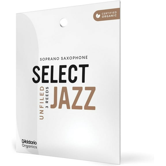 D'Addario Organic Select Jazz Unfiled Soprano Sax Reeds, Strength 2 Soft 3-Pack