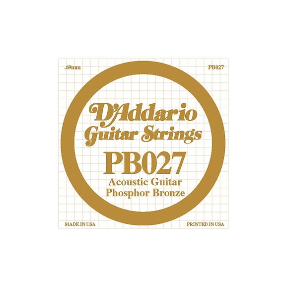 D'Addario PB027 Phosphor Bronze Guitar Strings Single