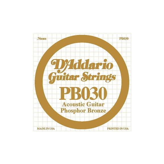 D'Addario PB030 Phosphor Bronze Wound Acoustic Guitar Single String, .030