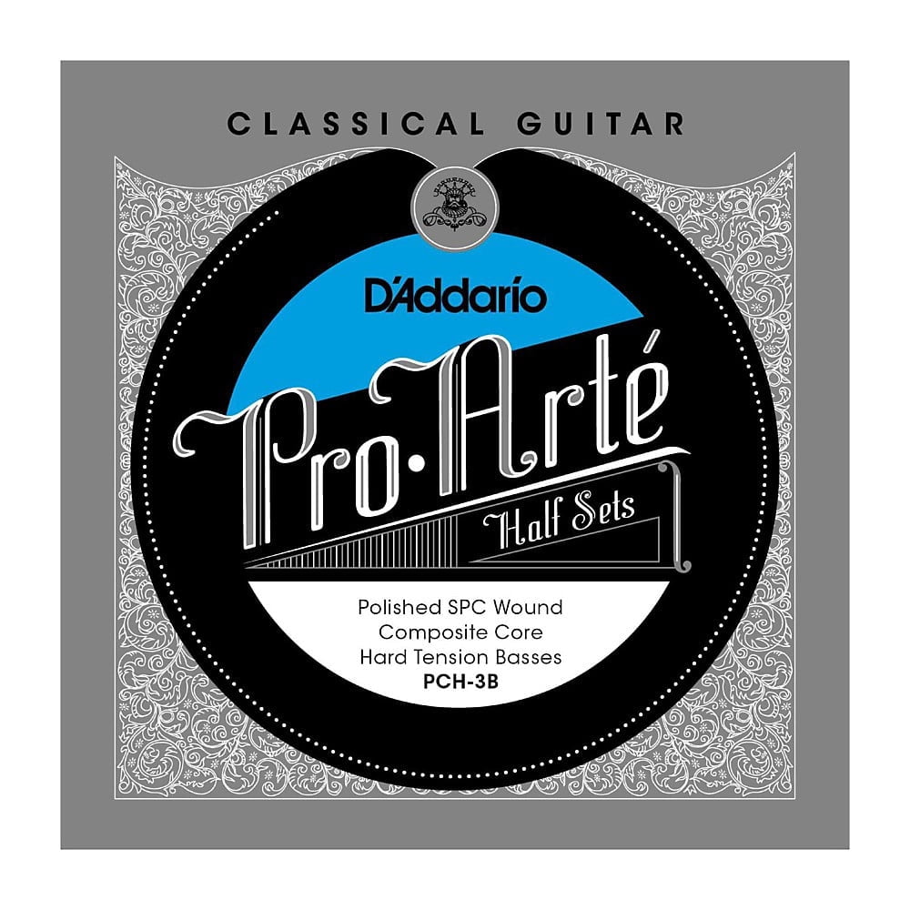 D'Addario PCH-3B Pro-Arte Semi-Polished Silver Plated Copper on Composite Core Classical Guitar Half Set, Hard Tension