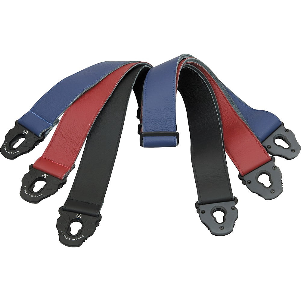 D'Addario Planet Lock Leather Guitar Strap, Black