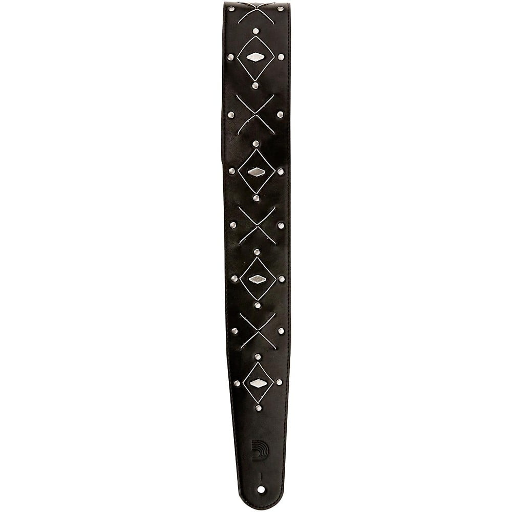 D'Addario L25S1502 Strings and Studs Leather 2.5 in. Guitar Strap - Black