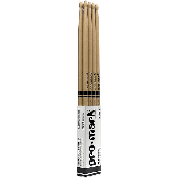 Promark Classic Forward 7A Hickory Oval Wood Tip Drumsticks (4 Pack)