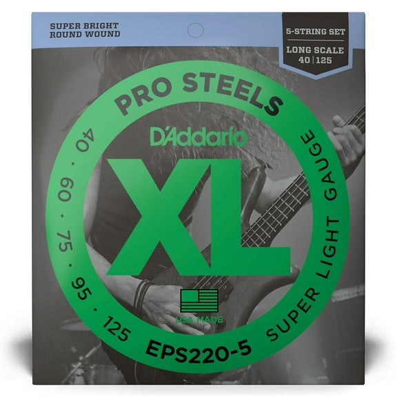 D'Addario Prosteels 5-String, Super Light, Long Scale, 40-125 Bass Guitar Strings