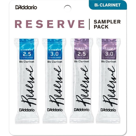 D'Addario Rico Reserve Clarinet Reed Bb (B - Flat) Sampler Pack 4 Reeds 2.5 3.0