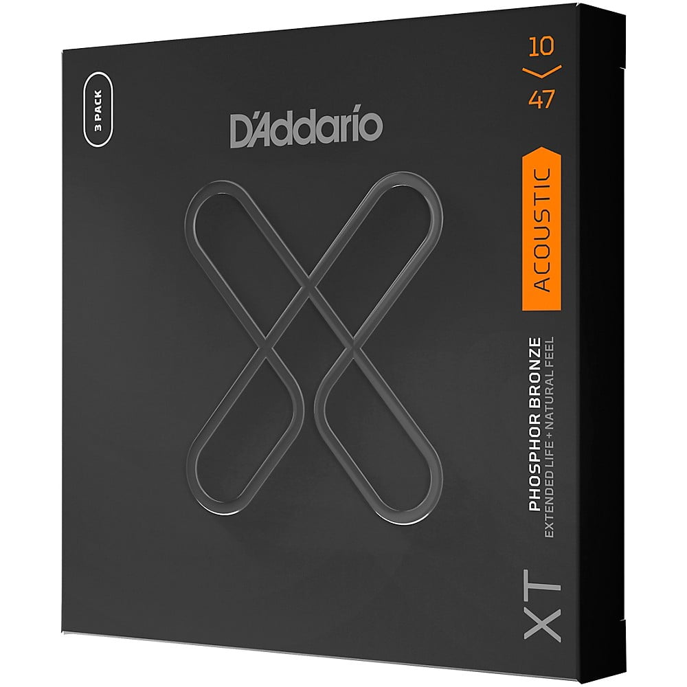 D'Addario XTAPB1047 XT Phosphor Bronze Acoustic Guitar String Set, Extra Light, 10-47 Gauge, 3-Pack