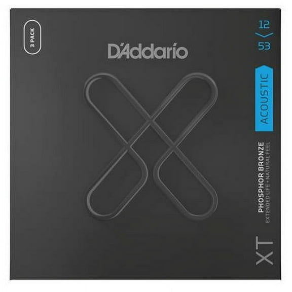 D'Addario XTAPB1253 XT Phosphor Bronze Acoustic Guitar String Set, Light, 12-53 Gauge, 3-Pack
