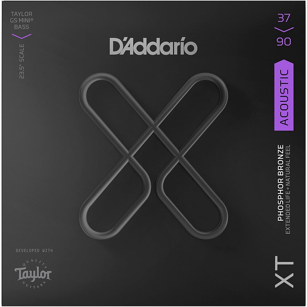 D'Addario XT Phosphor Bronze Bass Guitar Strings for Taylor GS Mini Bass, Custom Light, 37-90