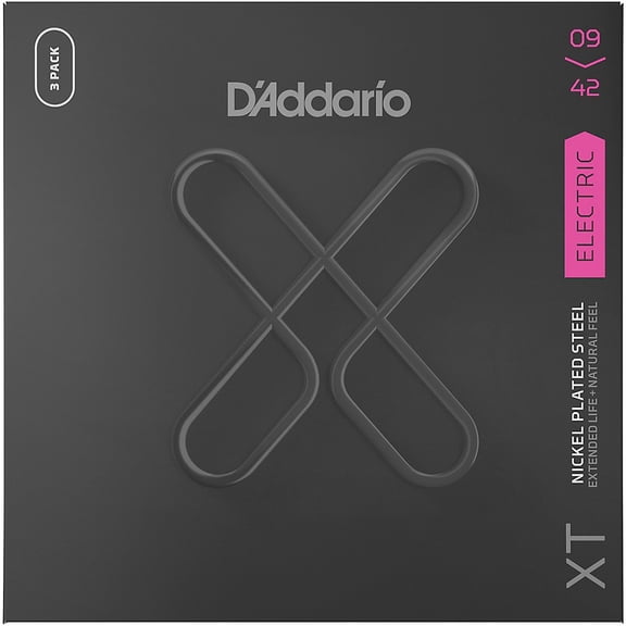 D'Addario XTE0942 XT Nickel Wound Electric Guitar String Set, Super Light, 9-42 Gauge, 3-Pack