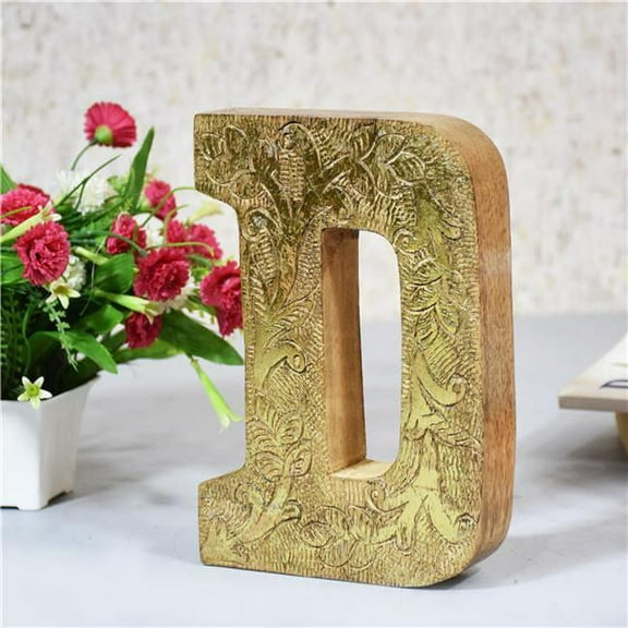 D Alphabet Handmade Letter Block Eco-Friendly Wall Decor, Natural Gold Foil