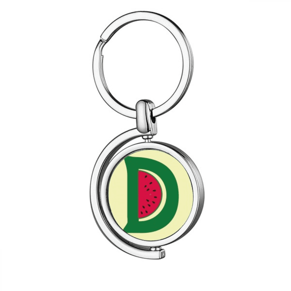 D Alphabet Watermelon Fruit Cute Pattern Rotating Keychain Metal Keyring Holder