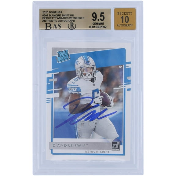 D'Andre Swift Detroit Lions Autographed 2020 Panini Donruss Rated Rookie #309 Beckett Fanatics Witnessed Authenticated
