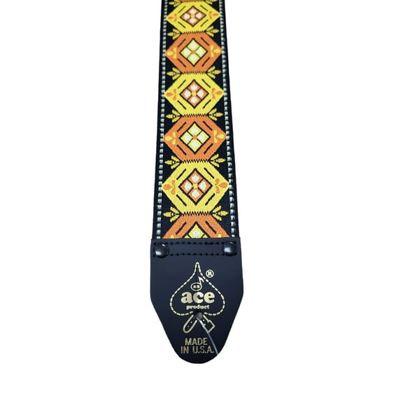 D'Andrea Ace Jaquard Guitar Strap, Orange and Yellow on Black