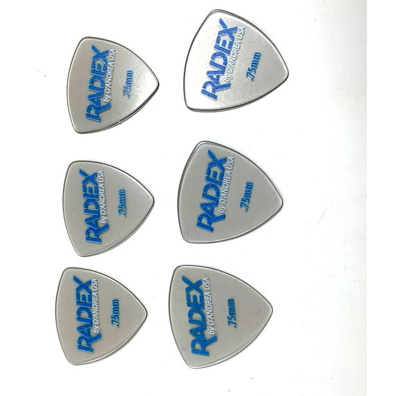 D'Andrea Guitar Picks 6 Pack Radex 346 Rounded Tri Shape .75mm