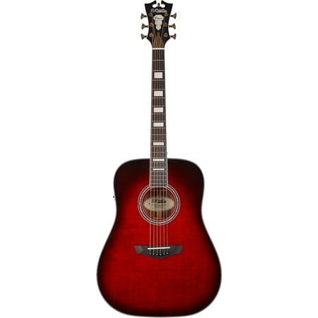 D'Angelico 6 String Acoustic-Electric Guitar, Right, Trans Black Cherry Burst (DAPD300TBCBAPS)