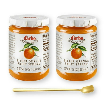 D'Arbo BITTER ORANGE Fruit Spread Preserve 16 Oz. (454 G) X 2 with Bonus Gold Stainless Steel Stirring/Spreader Spoon (3-Pc Set)