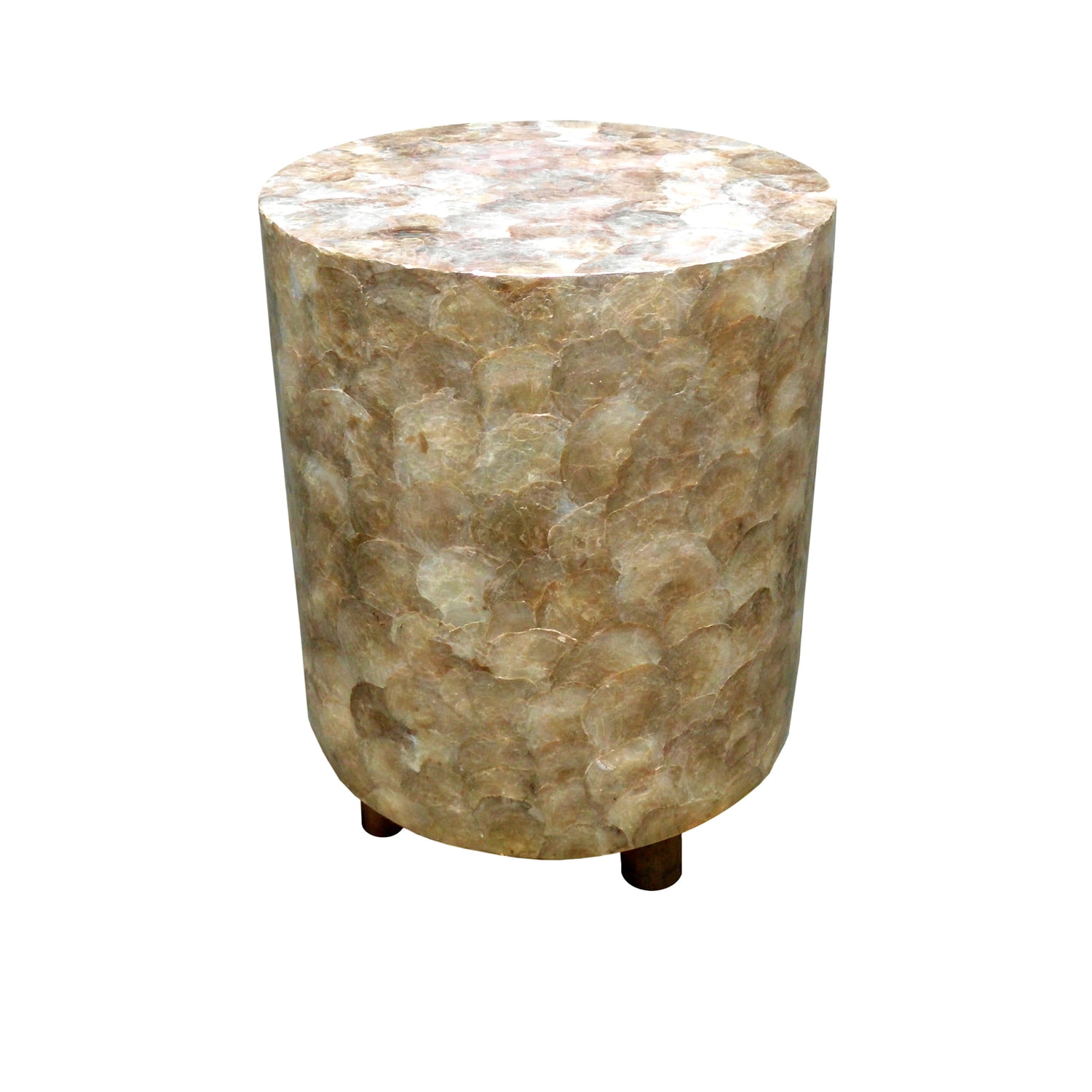 Gold Round Capiz Shell and Wood Accent Stool