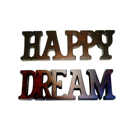 D-Art Collection Mahogany Wood Happy and Dream Signs in Dark Brown