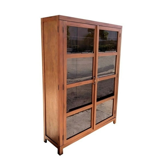 D-Art Collection Old World Glass Door Curio Cabinet in mahogany honey color