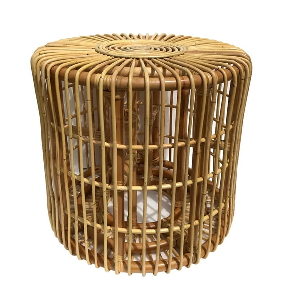 D-Art Collection Rattan Cylinder Table Handmade Accent Table