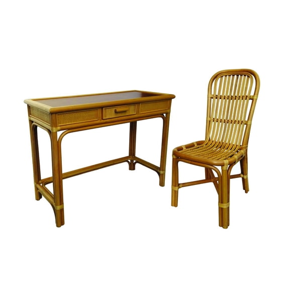 D-Art Collection Rattan Desk With Rattan Chair in set