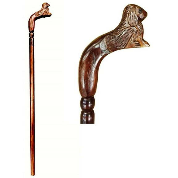 D-Art Collection Teak and Mahogany Solid Wood Dog Walking Stick in Dark Brown