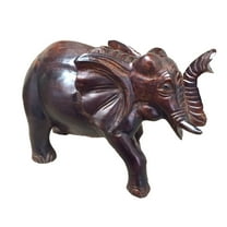 D-Art Collection Teak and Mahogany Solid Wood Medium Elephant Statue in Brown