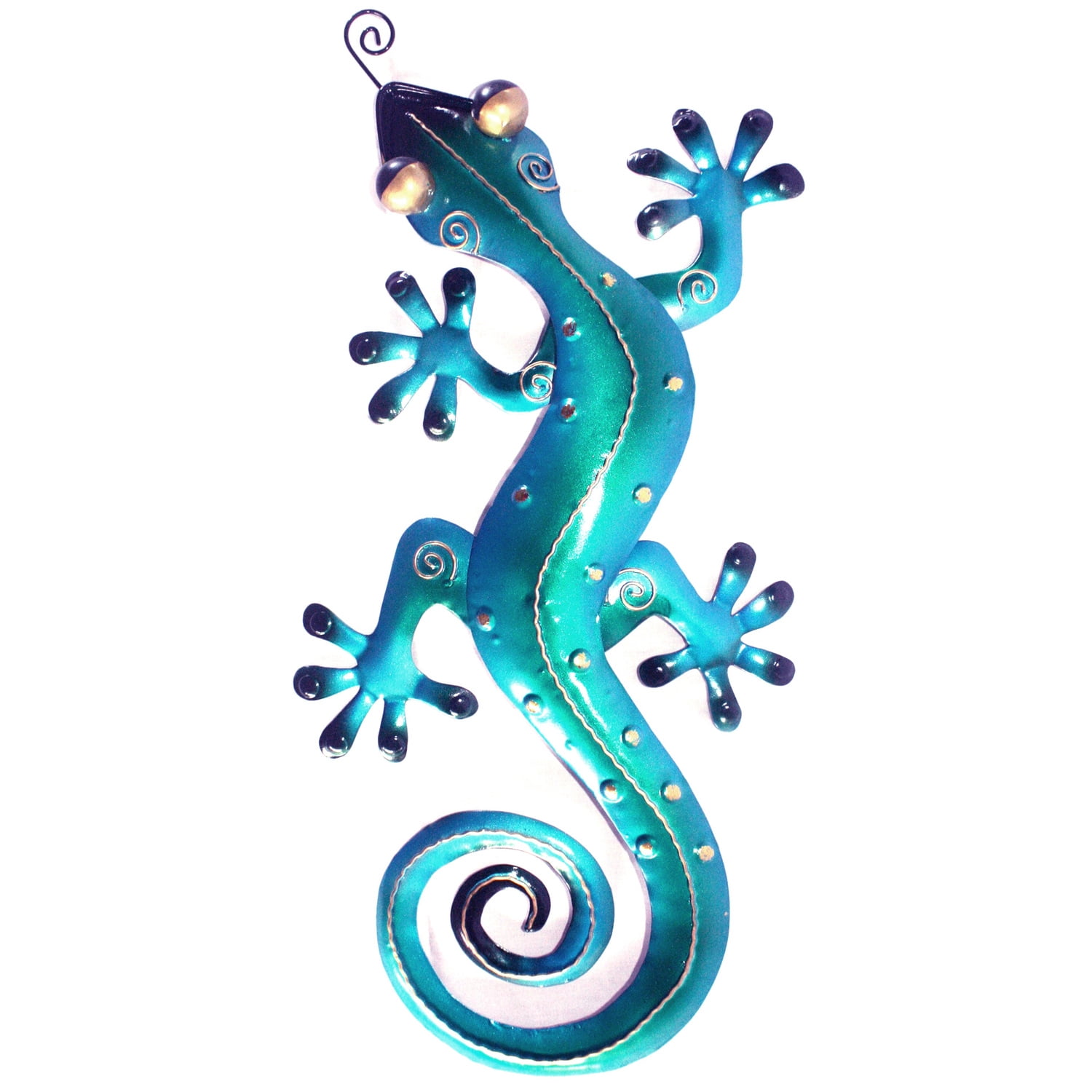 Handcrafted Turquoise Metal Gecko Wall Decor Figurine